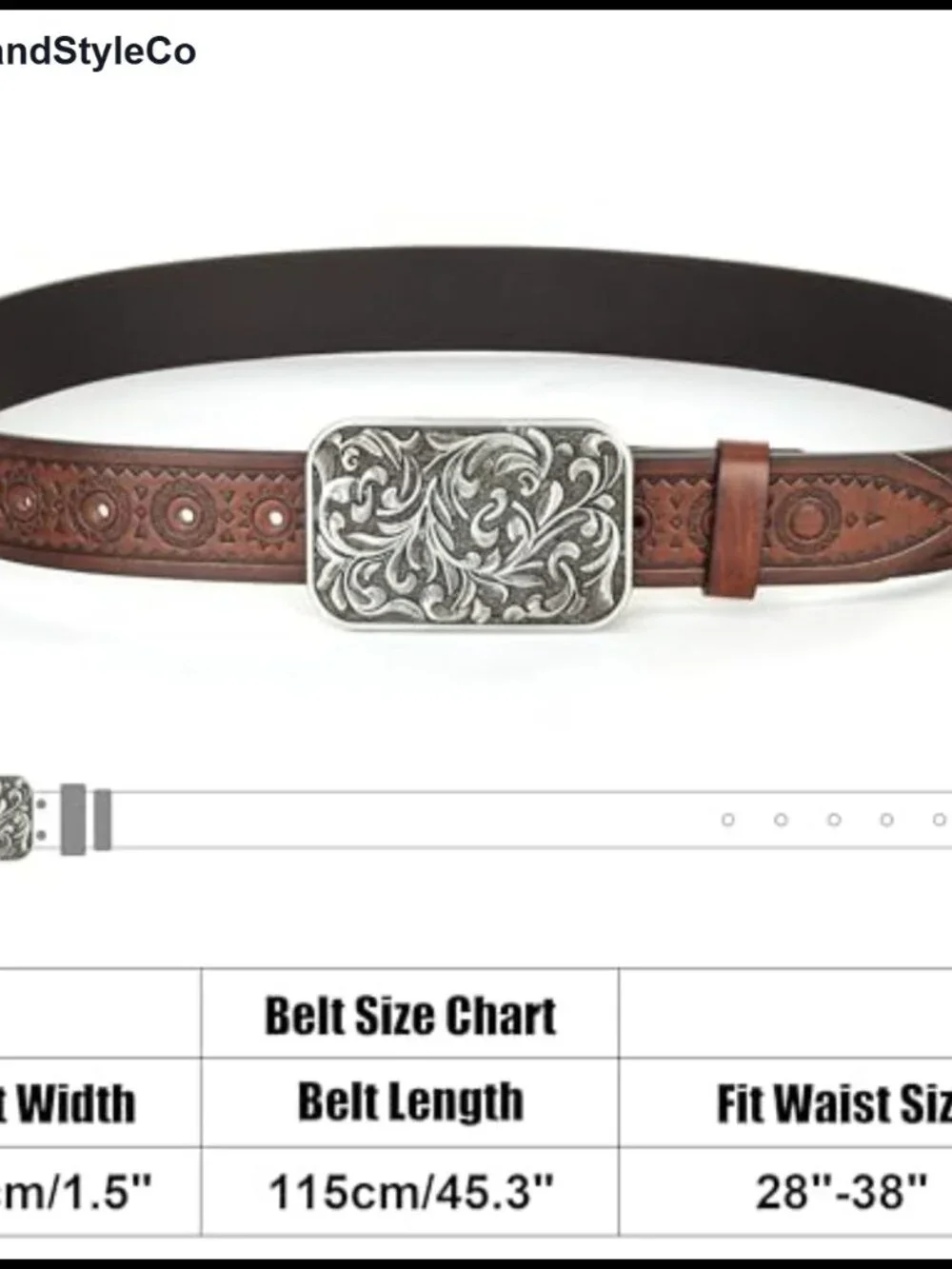 Rhinestone Studded Western Cowgirl Belt PU Leather Floral Buckle Waist Belt